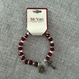 McVan Red Crystal Beaded Rosary Bracelet w/ Cross & Miraculous Medal Charm